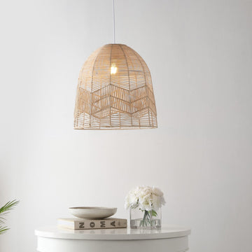 Sofia 17.5" Farmhouse Coastal Rattan 180" Cord Plug-In or Hardwired LED Pendant - JONATHAN Y